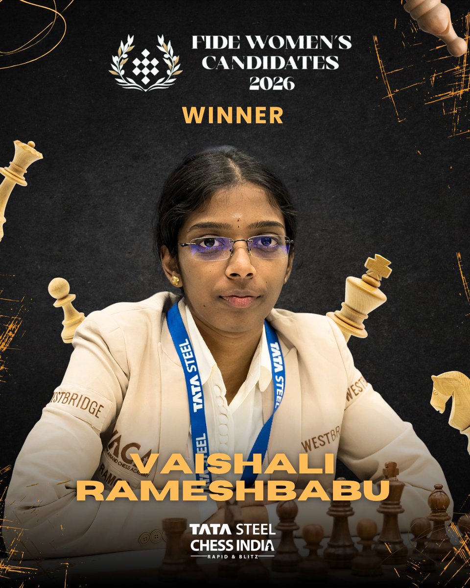 tschessindia's tweet image. Congratulations @GMJSindarov and @chessvaishali on winning the 2026 FIDE Candidates.

We wish you all the very best for your upcoming World Championship Matches. 

#FIDE #Candidates #ChessMasters #WomenInChess #tsci2026