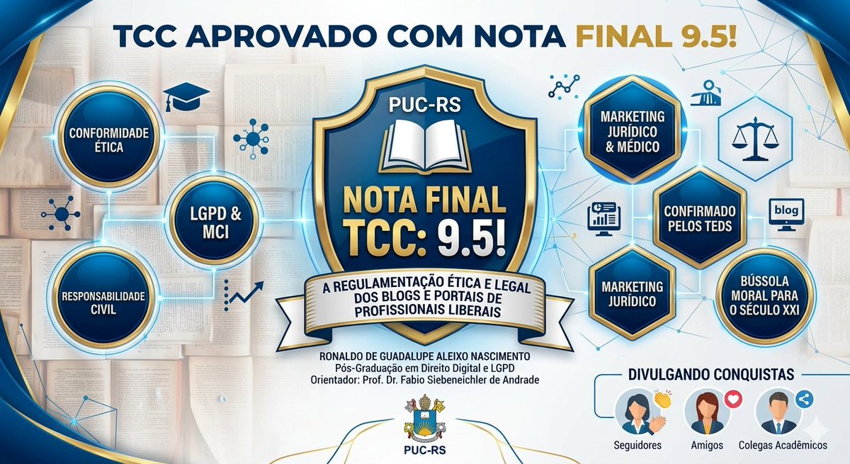 "É com imensa alegria e orgulho que compartilho com vocês essa conquista! 🎉 Meu Trabalho de Conclusão de Curso (TCC) na <a href="/PUCRS/">PUCRS</a>  foi avaliado com nota final 9.5! 🏆

#TCC #PUCRS #DireitoDigital #LGPD #ÉticaProfissional #Sucesso #Conquista #Estudo #Pesquisa #Dedicação #Orgulho