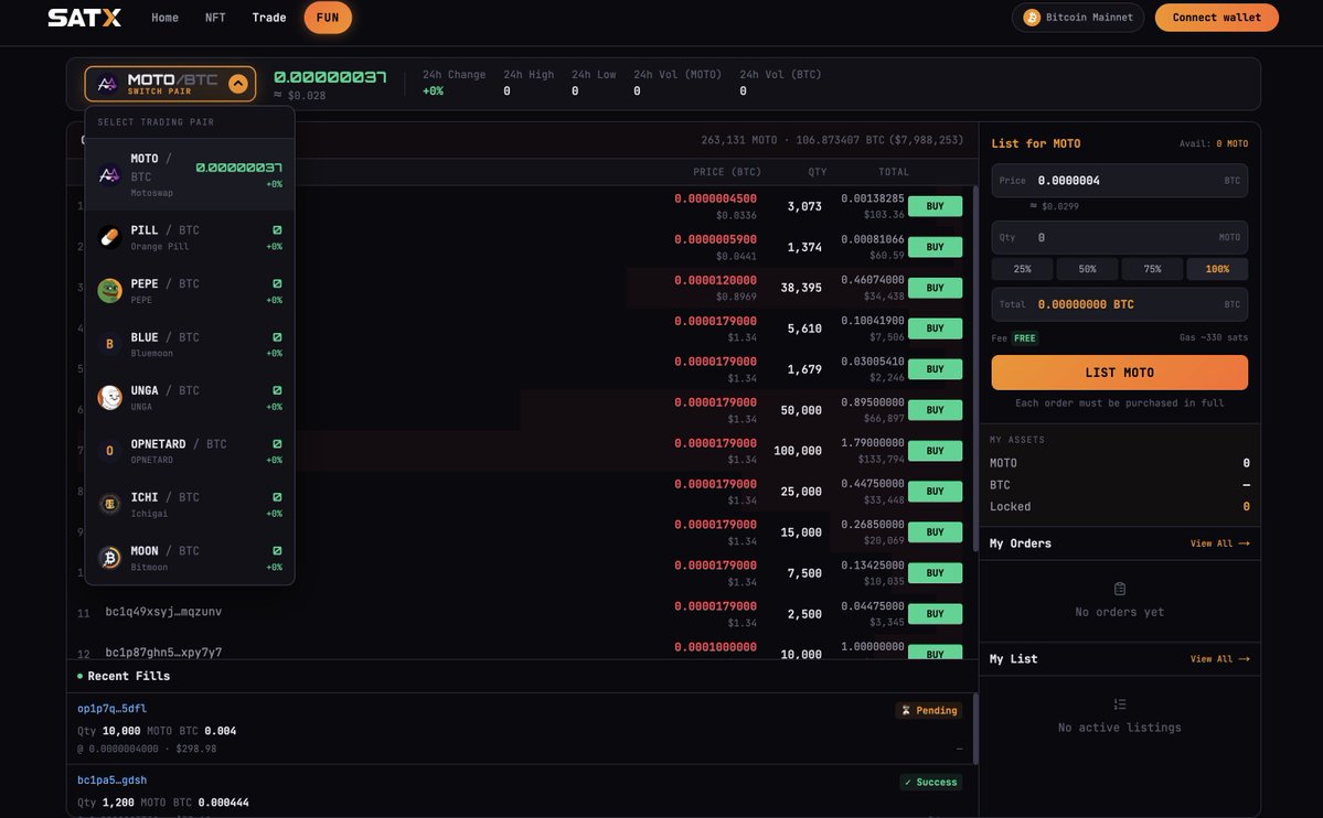 OP_20 trading on SATX just leveled up.  

$PILL $UNGA $PEPE $ICHI $OPNETARD — all live on the marketplace now.  

List it. Trade it. On Bitcoin.  
🔗 satx.io