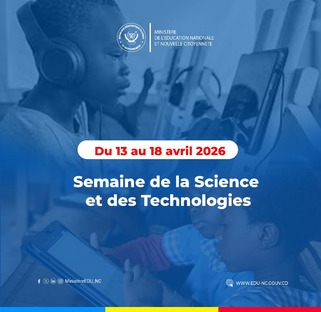 MinisterEDU_NC's tweet photo. Du 13 au 18 avril 2026, le MINEDUNC vibre au rythme de la Semaine de la Science et des Technologies 🔬✨

Élèves, parents, partenaires et personnalités publiques nous ont rejoints du 14 au 15 avril au Village des Sciences, à l’Athénée de la Gombe, pour célébrer la Semaine de la Science et des Technologies autour du thème : « Au cœur du geste technique ».

Ils ont découvert, expérimenté et innové à travers des activités scientifiques enrichissantes organisées par le Ministère de l’Éducation Nationale et Nouvelle Citoyenneté 🧪📚

Les animations, démonstrations et expositions ont offert un cadre stimulant pour éveiller la curiosité scientifique et encourager l’esprit d’innovation chez les jeunes ⚙️🚀, une occasion unique pour les élèves, enseignants et passionnés de science de plonger dans l’univers de la créativité et du savoir ! 🌍🔎

#MINEDUNC #SemaineDeLaScience #Innovation #RDC