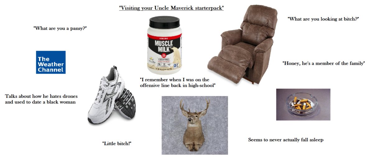 RlchGazz's tweet photo. we've ran every unc deriv there is possible except the uncle starter pack. 

Everyone's uncle has atleast 75% of the items on this list. 

Created on reddit 6 years ago.
https://t.co/TZFV7bdCQ7 https://t.co/DPwVAN3yxV