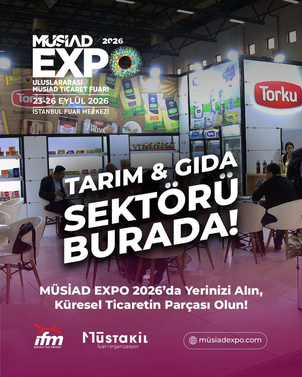 MUSIADEXPO's tweet image. TARIM VE GIDA SEKTÖRÜ MÜSİAD EXPO’DA BULUŞUYOR!

🌍Sürdürülebilir üretim, gıda teknolojileri ve yeni ticaret fırsatları…

🗓 23–26 Eylül 2026 
📍 İstanbul Fuar Merkezi
👉 Standını ayırt!

#MUSIADEXPO2026 #Global #Trade #Ticaret