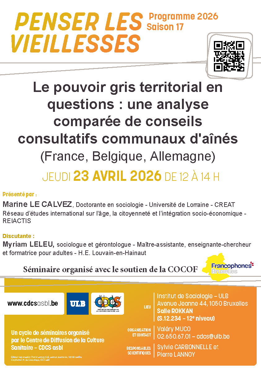 CDCS_asbl's tweet photo. #CDCSasbl Le séminaire "Le pouvoir gris territorial en questions : une analyse comparée de conseils consultatifs communaux d'aînés (France, Belgique, Allemagne) sera présenté par Marine Le Calvez le jeudi 23 avril 2026 à l'Institut de Sociologie de l'ULB. https://t.co/wHeweUJEyP https://t.co/z02HSJVhl6