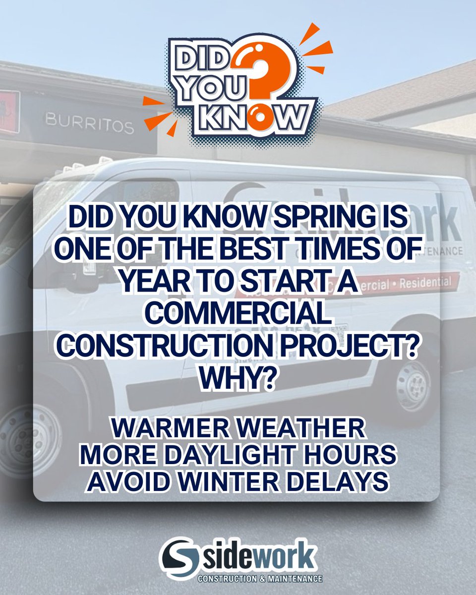 Sidework_CM's tweet image. Spring = prime time to start your commercial project 🌱

Better weather, longer days, and faster timelines all work in your favor.

Start now. Finish ahead.

🌐 sideworkcm.com

#SideworkCM #CommercialConstruction #CommercialMaintenance #SpringProjects #BuildSmart