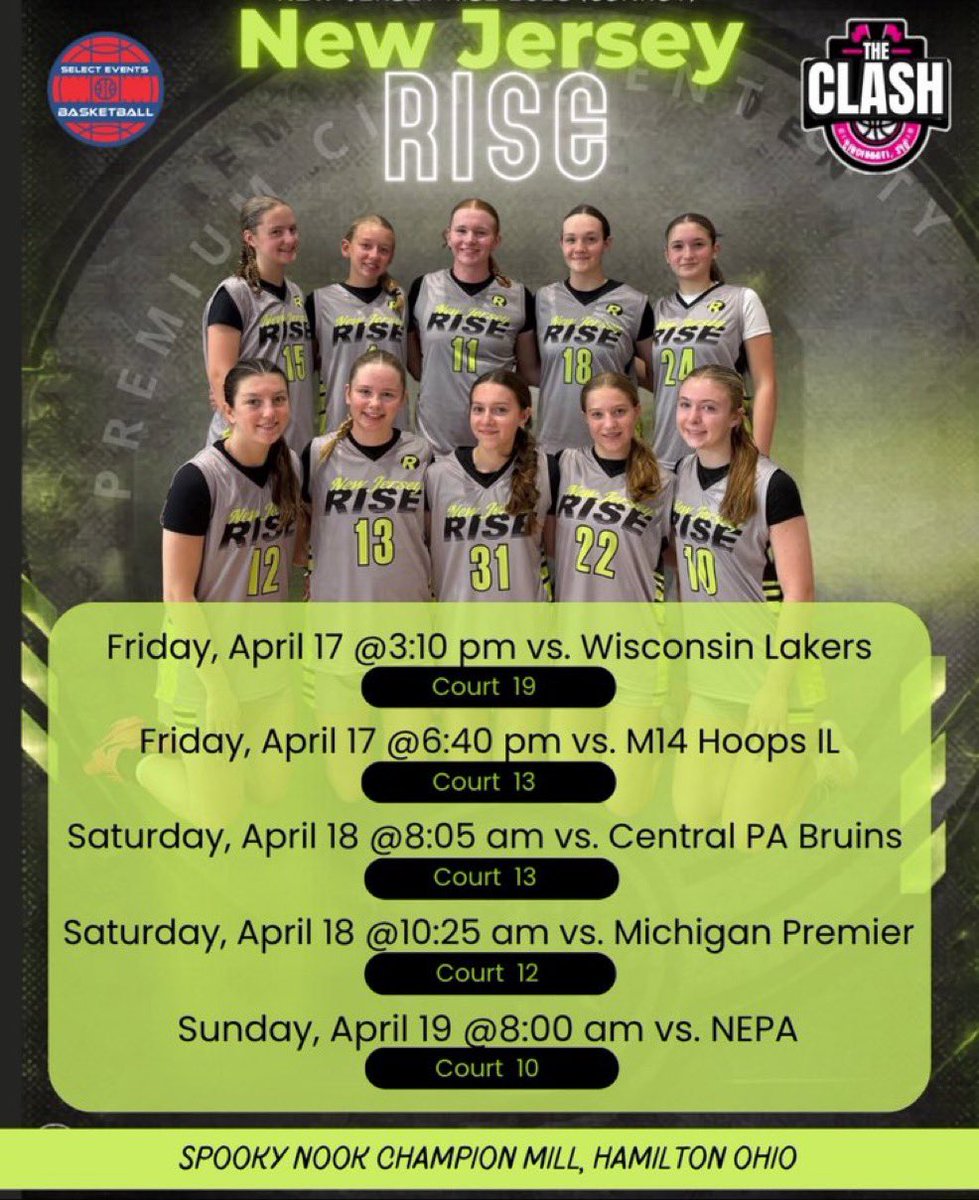 gdangelo32's tweet photo. This is my team's schedule for the Clash  in Ohio this weekend! Can't wait! @NJRise2028 https://t.co/3SVvWplw8e