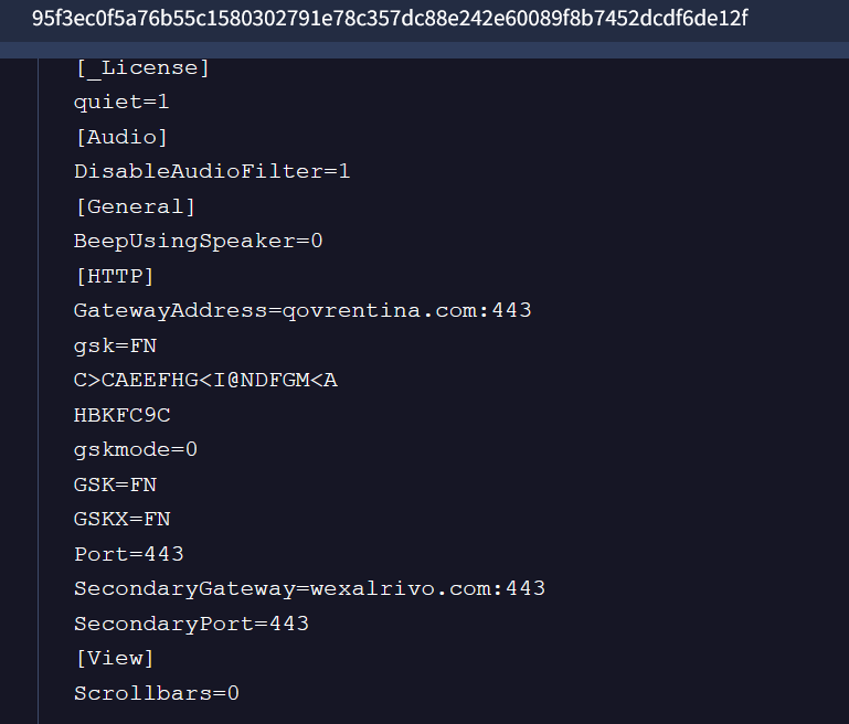 JAMESWT_WT's tweet image. ⚠️Same LIC
#netsupport #rat
Client32.ini
MD5: ad1b4330de88bbb49c052ce4e681aebb
⛔️GatewayAddress=qovrentina[.]com[:]443
⛔️SecondaryGateway=wexalrivo[.]com[:[443
⛔️193[.]24[.]211[.]242[:[443

Samples👇
bazaar.abuse.ch/browse/tag/qov…

cc @500mk500 @skocherhan