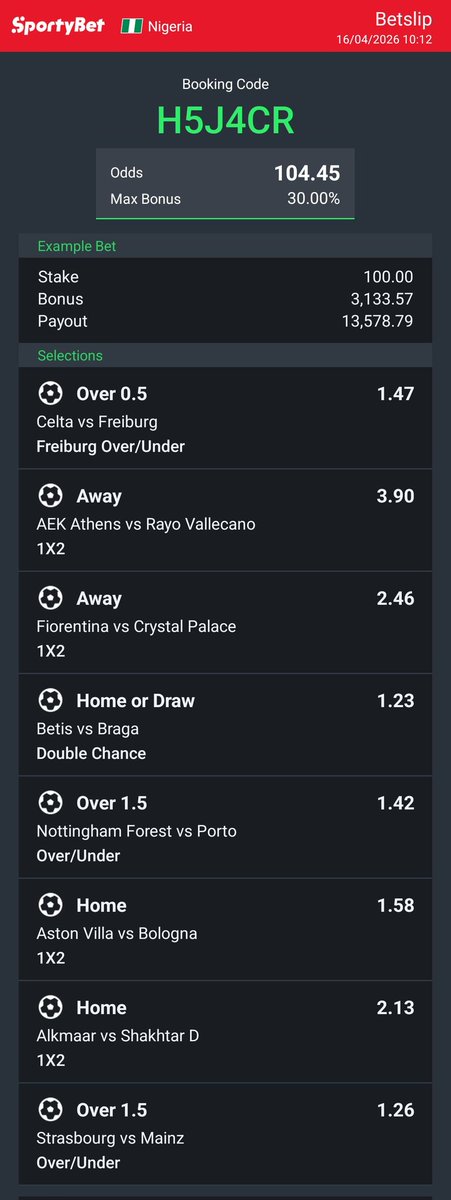 BrightIfea3173's tweet photo. Hey check out the bet I just placed on Sportybet! https://t.co/icQy5hIq7l https://t.co/edrkezQdoU