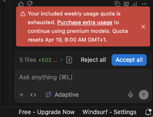 swarrier's tweet photo. @windsurf  I am a pro user, but after the update, it shows me as a free user! https://t.co/cuGgJzN4iv