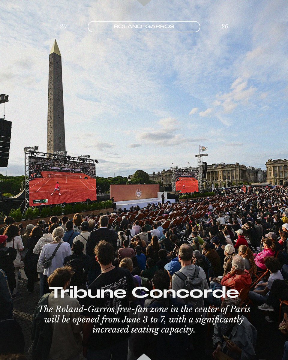 rolandgarros's tweet image. Tribune Concorde is back, from June 3 to 7!

#RolandGarros