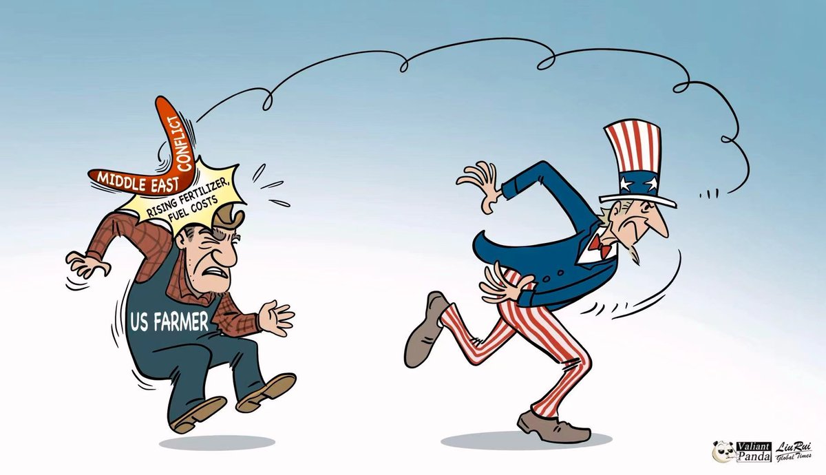 globaltimesnews's tweet image. #GTCartoon: #US-initiated war backfires on its own farmers. #MiddleEast @_ValiantPanda_