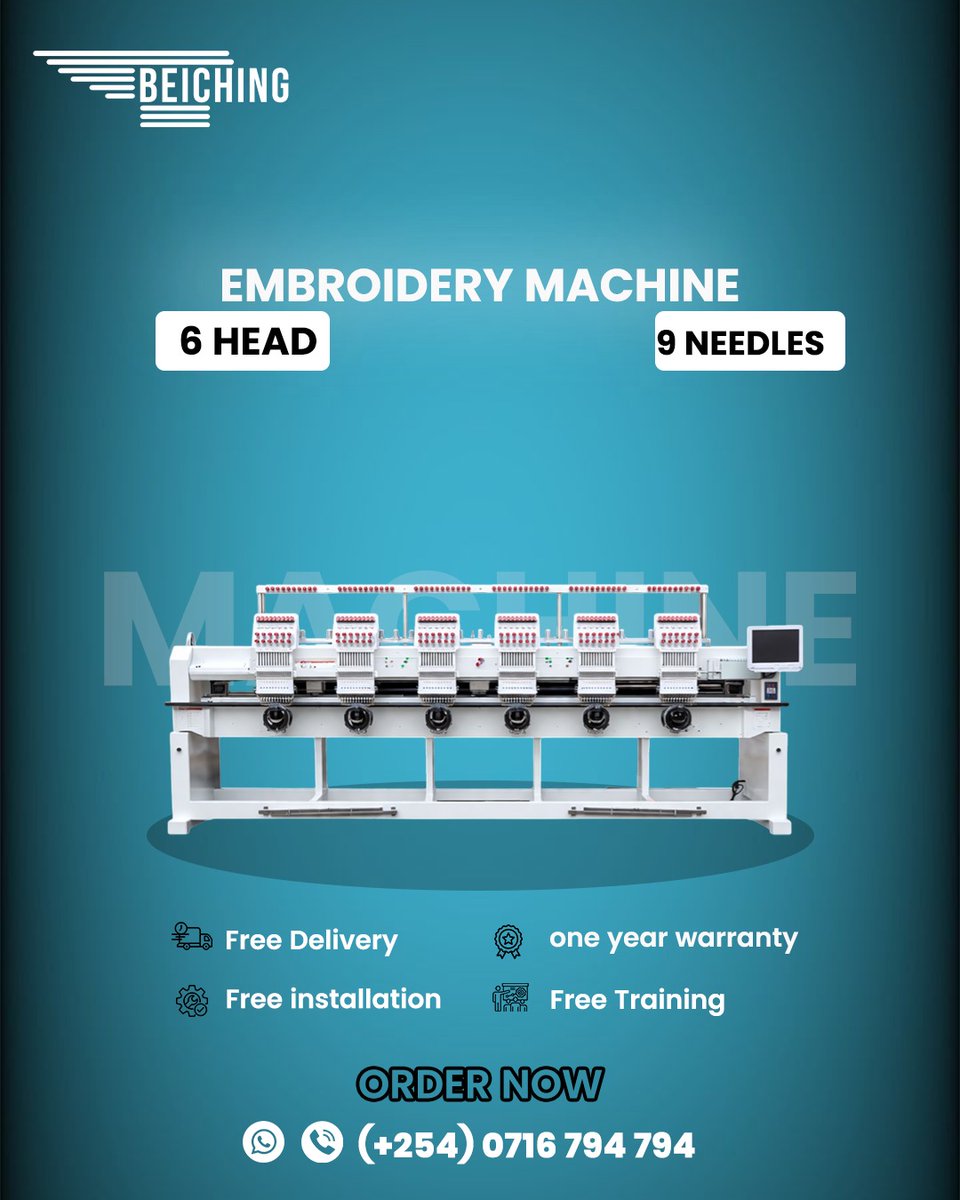 beichingKe's tweet image. 🚀 6 HEADS 9 NEEDLES EMBROIDERY MACHINE

📦 ON ORDER

💎 ULTRA HIGH PRODUCTION OUTPUT
🛡️ FAST &amp;amp; PROFESSIONAL FINISH
⚡ INDUSTRIAL PERFORMANCE
📞 0716794794
BEICHING KENYA
#EmbroideryMachine #Embroidery #CustomApparel #Branding #BeichingKenya