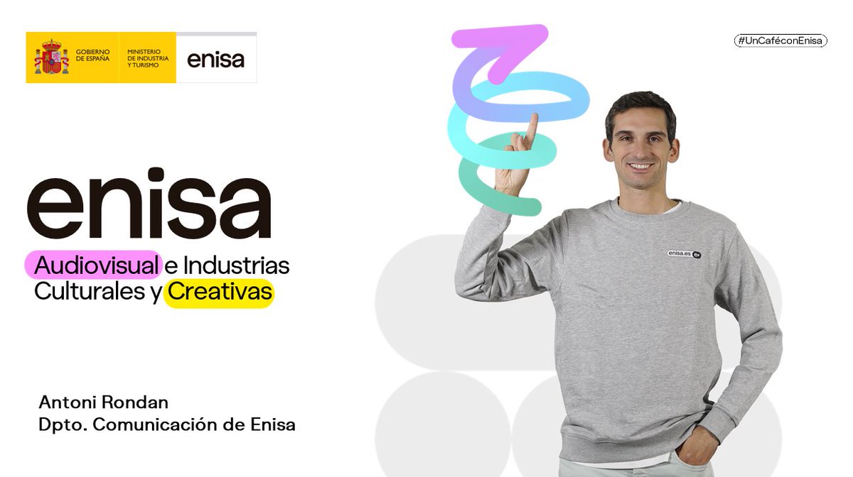enisa's tweet image. 17.04.2026 10:00 h ☕ "Un café con #equipoEnisa" vuelve una semana más; este viernes nos centraremos en la #financiaciónEnisa "Audiovisual e Industrias Culturales y Creativas"

Hablaremos de un sector clave para la #innovación y el talento creativo de la mano de nuestro compañero