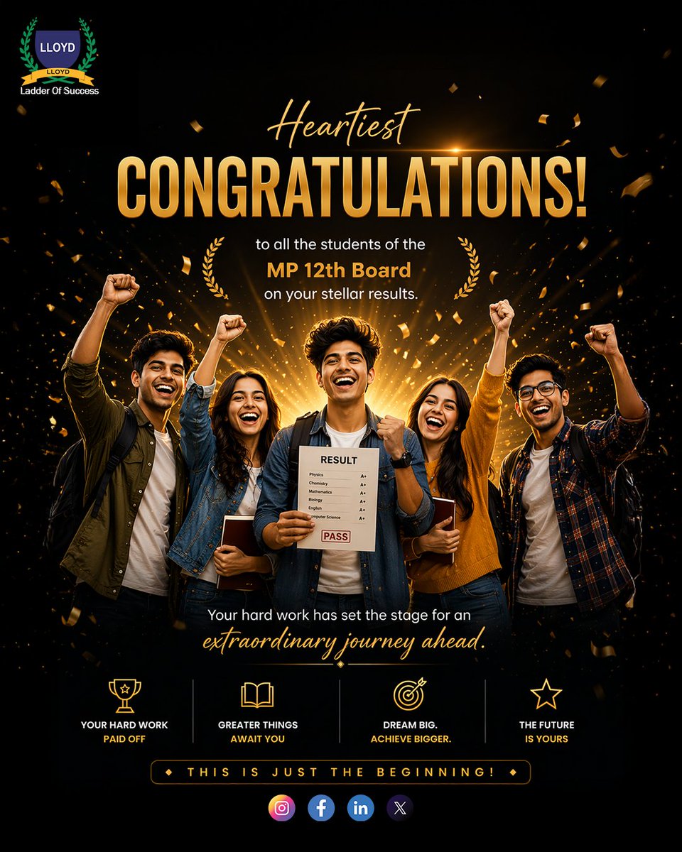LietNoida's tweet image. Huge congratulations to the students for their 12th Board results! This is a significant milestone that reflects your hard work and dedication. Wishing you all the success from Lloyd Group Of Institute.

#BrightFuture #AchievementUnlocked #WellDone #CelebrateSuccess #BoardResults