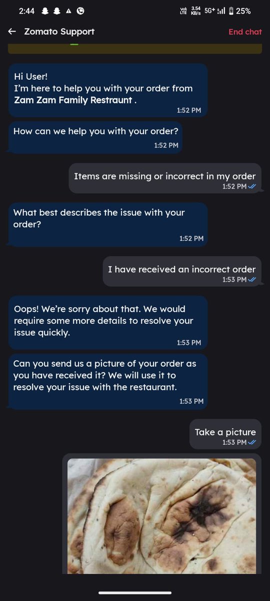 ErrorE63182's tweet image. Ordered 10 Rumali Rotis from @zomato, got wrong items after 1 hr wait! Worst part? Support is ignoring me &amp;amp; refusing to connect to an executive. Total pathetic service! 😡

​Order ID: 8010877392

I want a refund!

@zomatocare @deepigoyal #Zomato #BadService"