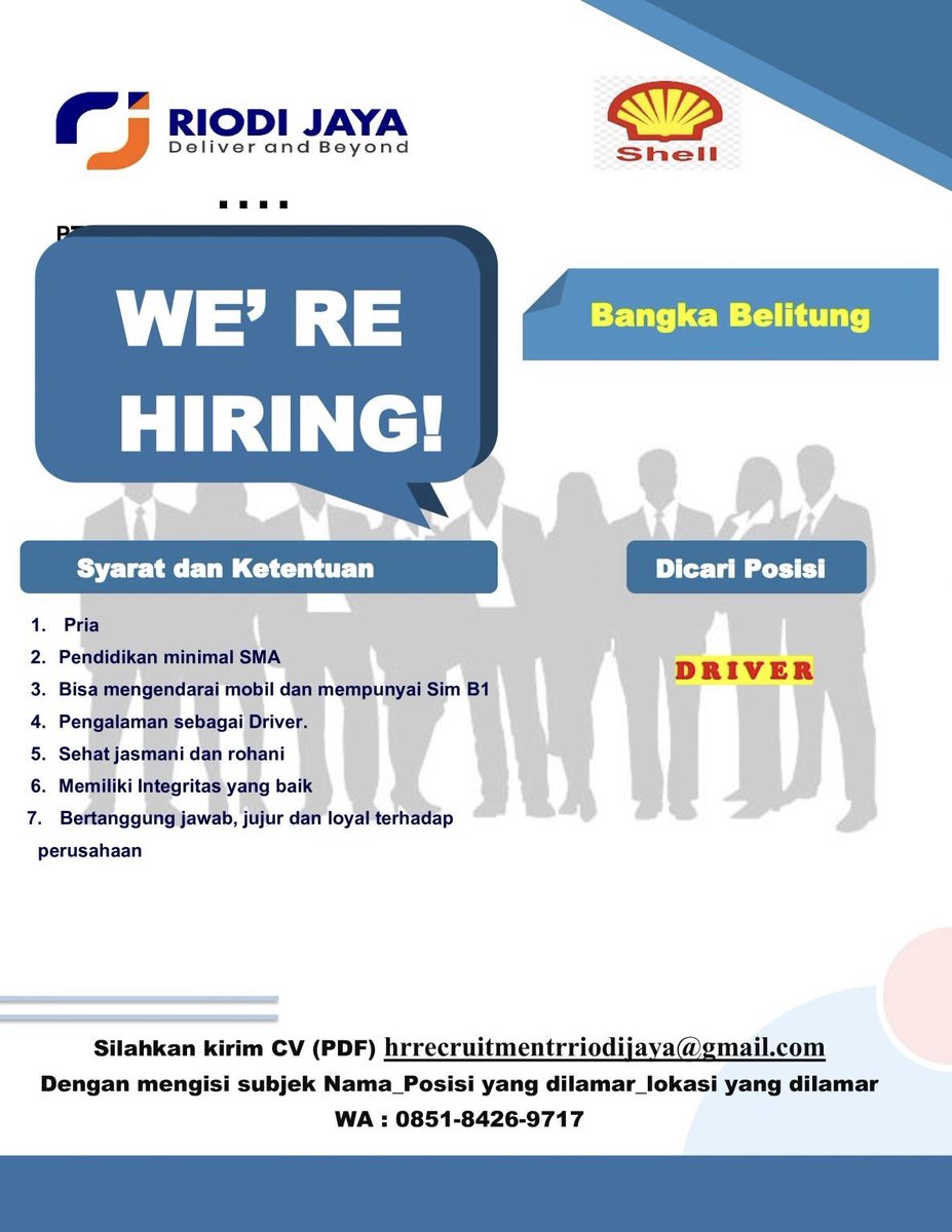 disnaker_babel's tweet photo. info Loker RIODI JAYA-Bangka Belitung

bergerak di bidang distributor resmi pelumas mencari untuk posisi DRIVER.

https://t.co/lVgQdDkfgN

#disnakerbabel https://t.co/Qz3VfdfhMi