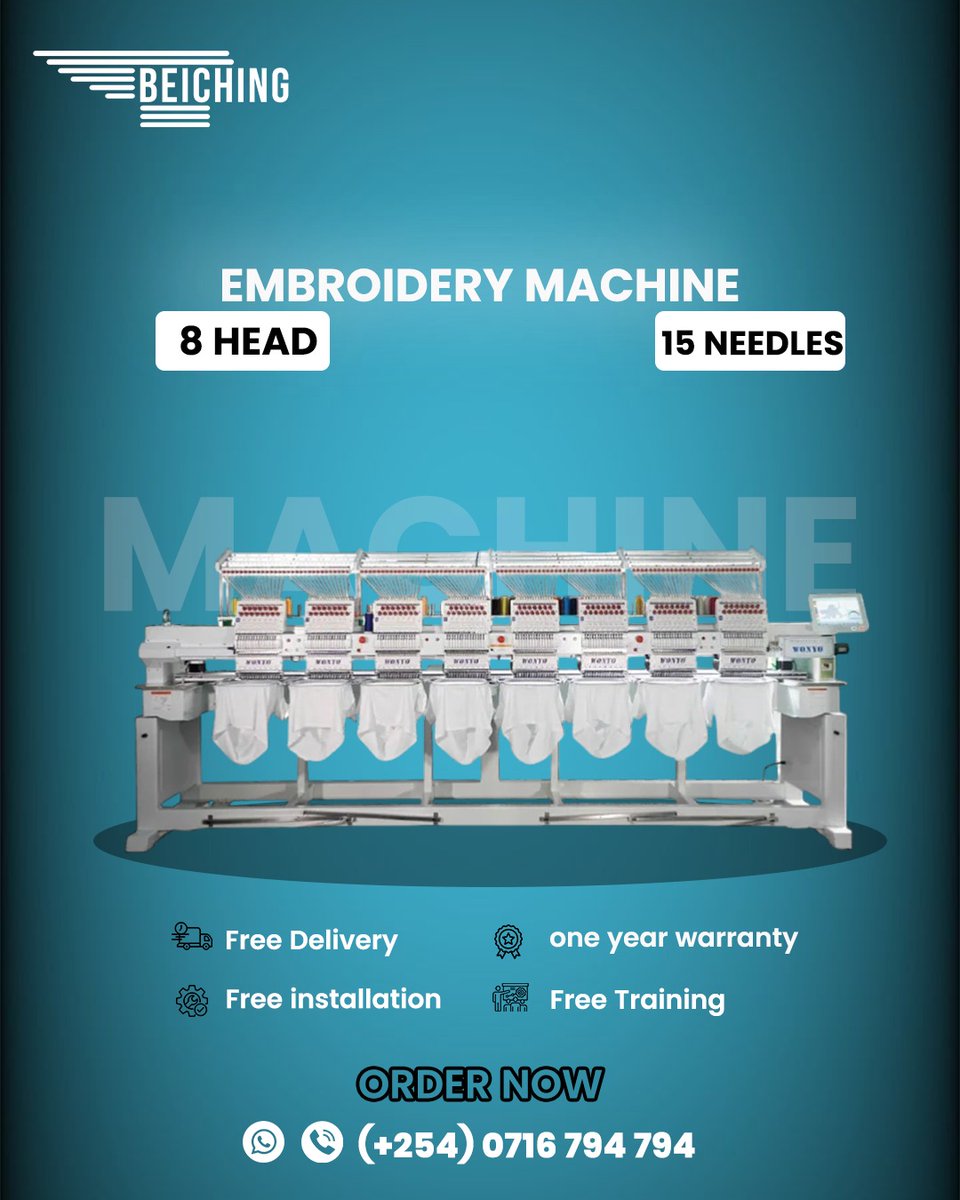 beichingKe's tweet image. 🚀 8 HEADS 15 NEEDLES EMBROIDERY MACHINE📦 ON ORDER💎 ULTRA MAXIMUM PRODUCTION OUTPUT
🛡️ HEAVY-DUTY INDUSTRIAL PERFORMANCE
⚡ BUILT FOR MASS PRODUCTION📞 0716794794
BEICHING KENYA#EmbroideryMachine #Embroidery #CustomApparel #Branding #BeichingKenya