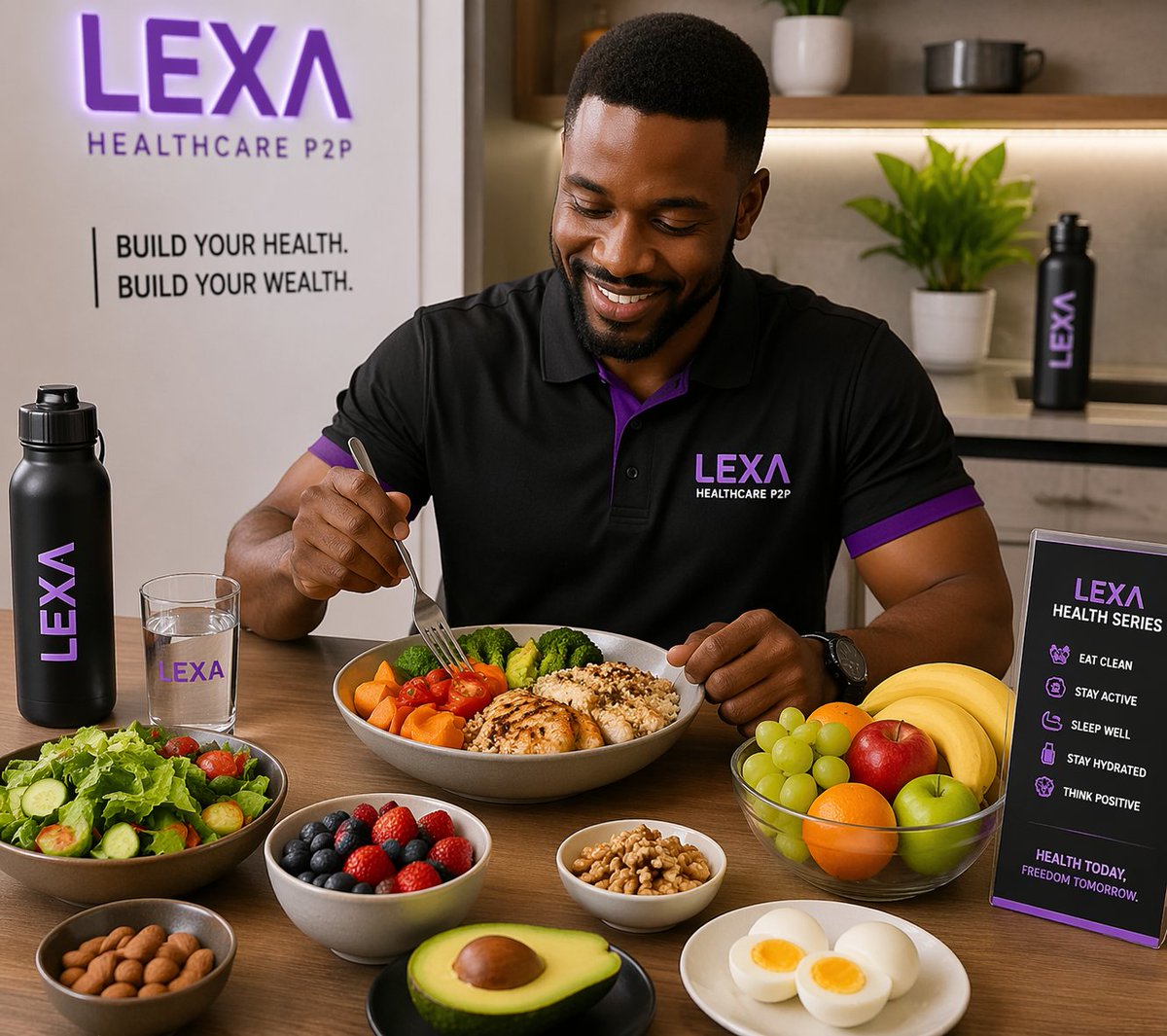 LEXA HEALTH SERIES 🧬 | 
Fuel Your Body Right 🍽️

What you eat affects how you think.
Too much sugar and junk can lead to low energy and poor focus.

Add more real foods today — fruits, vegetables, and protein.

Strong body = Sharp mind = Smarter moves 🚀
#LexaHealth