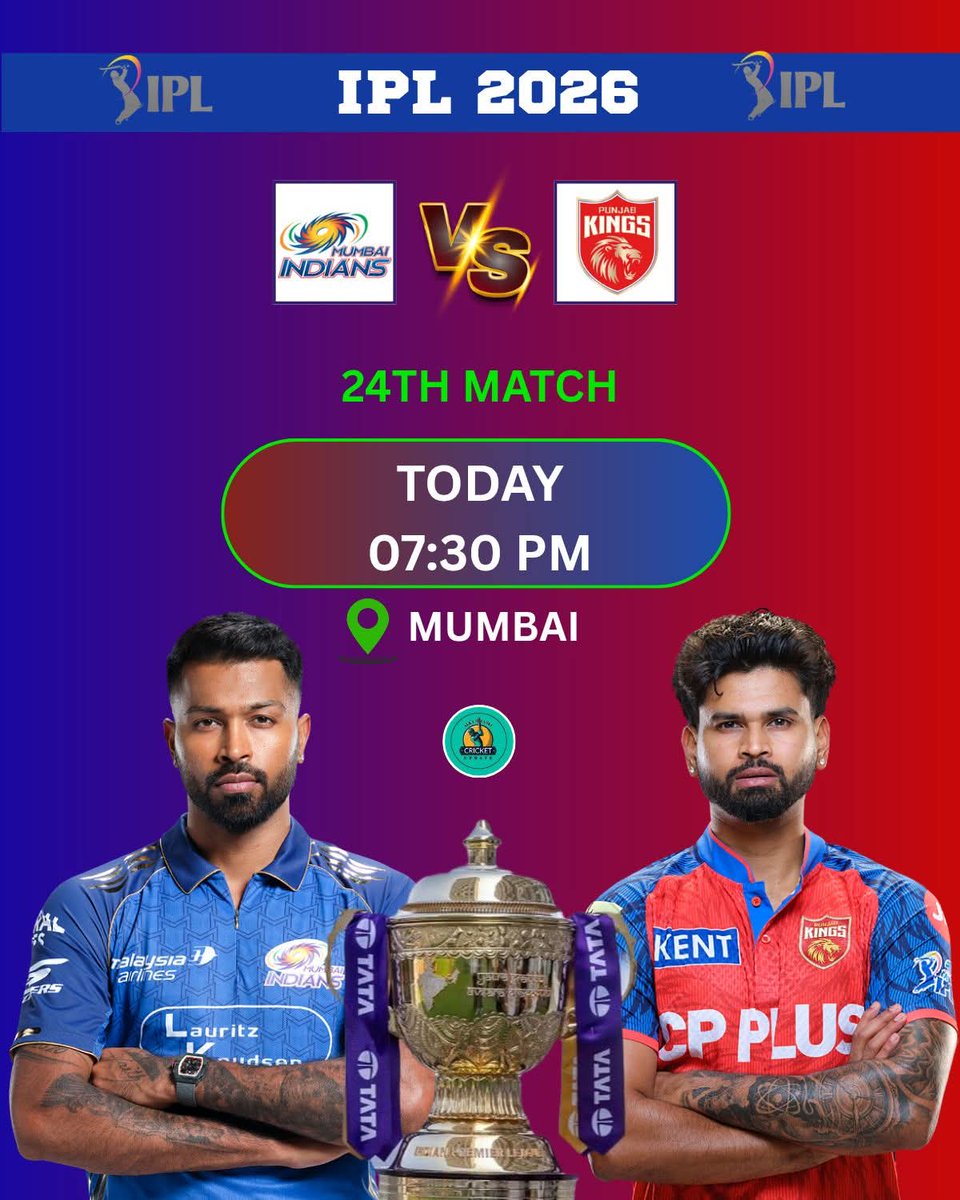 IPL 24th Match Alert!

MI vs PBKS today at 7:30 pm

#IPL

#MIvsPBKS 

#mumbai 

#Cricket

#MatchDay #chamundacricket