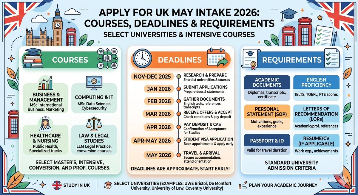 AbroadWayUp's tweet photo. Apply for UK May Intake 2026: Courses, Deadlines &amp; Requirements
Visit now: https://t.co/8oZDFhuB7S
#UKMayIntake2026 #StudyInUK #UKUniversities #MayIntakeUK #StudyAbroadUK #UKAdmissions #InternationalStudentsUK #OverseasEducationConsultants #UKStudyGuide #ApplyUK2026 https://t.co/Ibx8Vo6UPS
