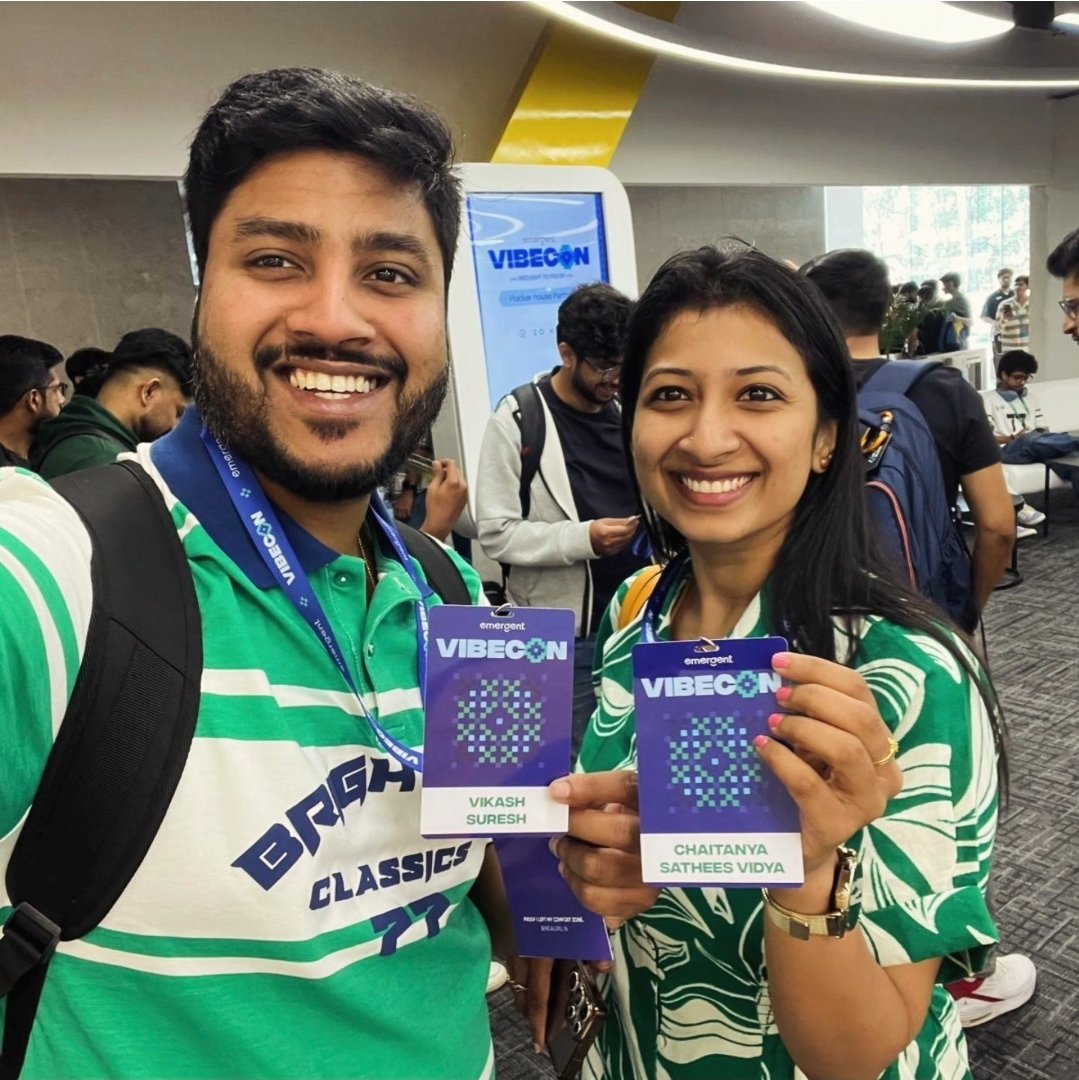 ChaitanyaSV97's tweet photo. Thrilled to be at #Vibecon with @itsVisky ! 🚀 Huge thanks to @lightspeedvp  and @emergent_labs  for this opportunity. It’s an honor to be selected out of 20,000 applicants. Ready to dive into this hackathon and build something amazing! 💻✨ https://t.co/PvqQZKdT4j