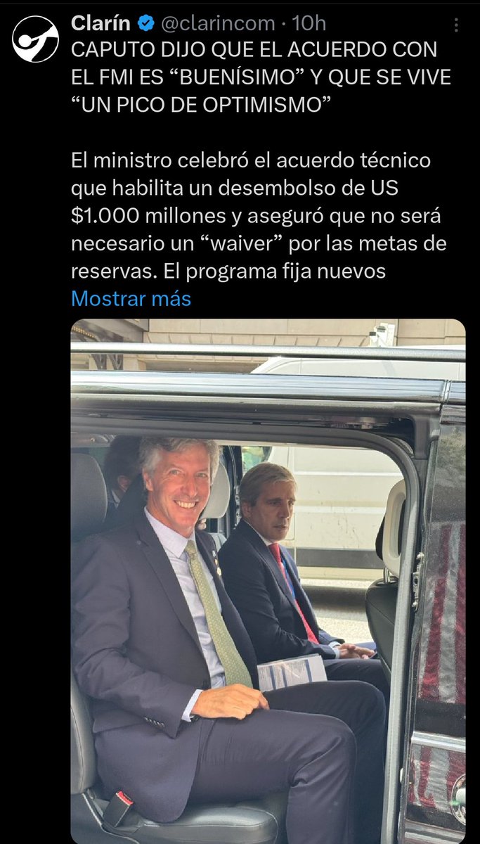 Despidos, inflación por las nubes y el menú del día es carne de burro. Tan bien va el plan económico que Milei y Caputo salieron corriendo a pedirle otra millonada al FMI. 

¡Buen día para todos! ☕🇦🇷 

#Actualidad #Economia