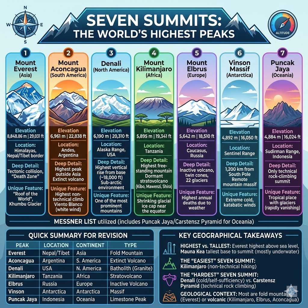 wingzpire_main's tweet image. "Seven Summits"
The highest mountain peaks

Here is a comprehensive breakdown of the highest peaks across all 7 continents (Messner List).

#UPSC #Geography
