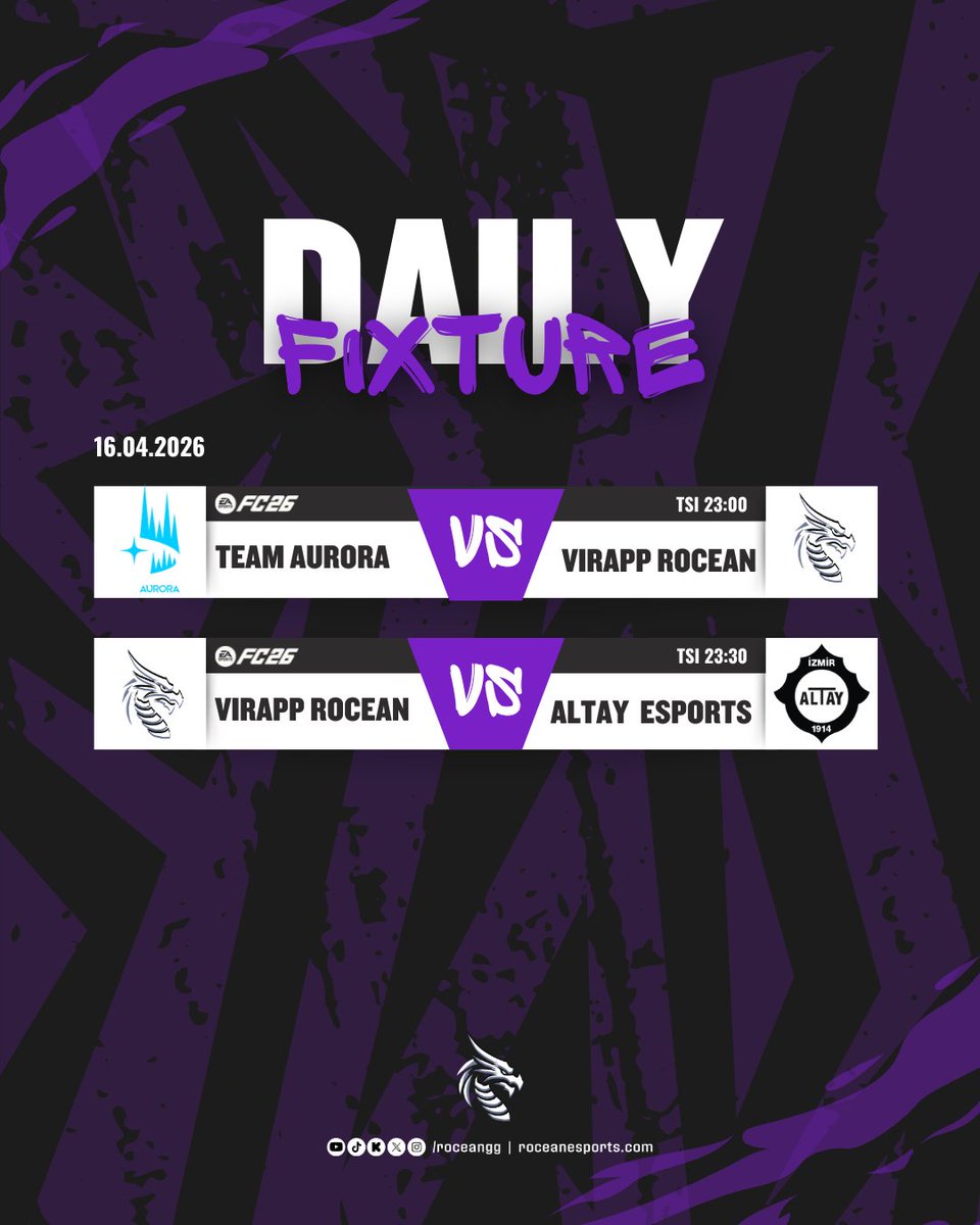 MATCHDAY! 

#FC26 Clubs takımımız, TEP Ligi’nde bu akşam Team Aurora deplasmanına çıkarken, Altay eSports’u konuk ediyor.

#PurpleLegacy