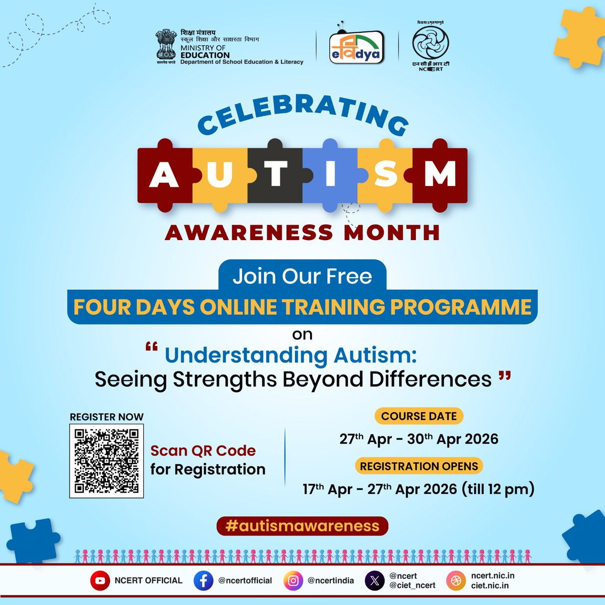 𝐑𝐞𝐠𝐢𝐬𝐭𝐫𝐚𝐭𝐢𝐨𝐧 𝐢𝐬 𝐍𝐎𝐖 𝐎𝐏𝐄𝐍!

This Autism Awareness Month, be part of something meaningful.
Join our FREE 4-Day Online Training on
“𝐔𝐧𝐝𝐞𝐫𝐬𝐭𝐚𝐧𝐝𝐢𝐧𝐠 𝐀𝐮𝐭𝐢𝐬𝐦: 𝐒𝐞𝐞𝐢𝐧𝐠 𝐒𝐭𝐫𝐞𝐧𝐠𝐭𝐡𝐬 𝐁𝐞𝐲𝐨𝐧𝐝 𝐃𝐢𝐟𝐟𝐞𝐫𝐞𝐧𝐜𝐞𝐬”

𝐃𝐚𝐭𝐞 :