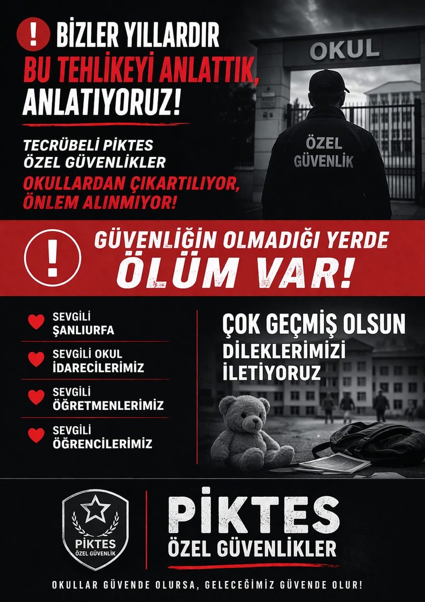 #Piktes
<a href="/RTErdogan/">Recep Tayyip Erdoğan</a>
<a href="/memetsimsek/">Mehmet Simsek</a>
<a href="/Yusuf__Tekin/">Yusuf Tekin</a>
<a href="/isikhanvedat/">Prof. Dr. Vedat Işıkhan</a>
🛑 🛑🛑
👉OKULLARA 
SİLAHLAR VE BIÇAKLAR 
          GİRİYOR
👉OKULLARDAN PİKTES ÖZEL         GÜVENLİKLER ÇILARTILIYOR 

🛑ÖĞRETMEN ÖLÜYOR
🛑GELECEK YOK OLUYOR