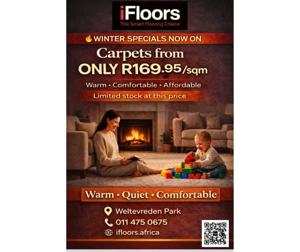 iFloors_Africa's tweet image. Cold floors this winter? ❄️
Carpet changes everything.
Warm. Soft. Comfortable.
📍 Weltevreden Park
 🌐 ifloors.africa
 📞 011 475 0675
#iFloors #CarpetSA #HomeComfort