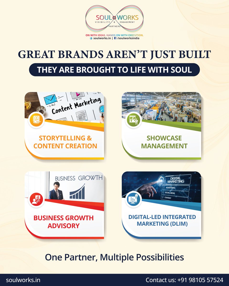 SoulworksDLIM's tweet photo. Great brands come alive when strategy meets soul.
If you’re looking to build deeper connections, stronger visibility, and purposeful growth, let’s explore how we can collaborate.

#Soulworks #GoodSouls #BrandStorytelling #VisibilityAndEngagement #BuildBackBetterBharat #DLIM https://t.co/a3z72u0A55