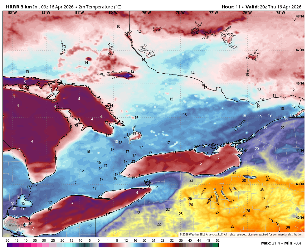 WxOntario1's tweet image. Scattered showers, heavy at times are moving through parts of Southern #Ontario this morning

Showers continue off/ on for most of the day

Risk of some non- severe thunderstorms this afternoon

Another warm afternoon with widespread temps in the mid/ upper teens

#OnWX #ONStorm