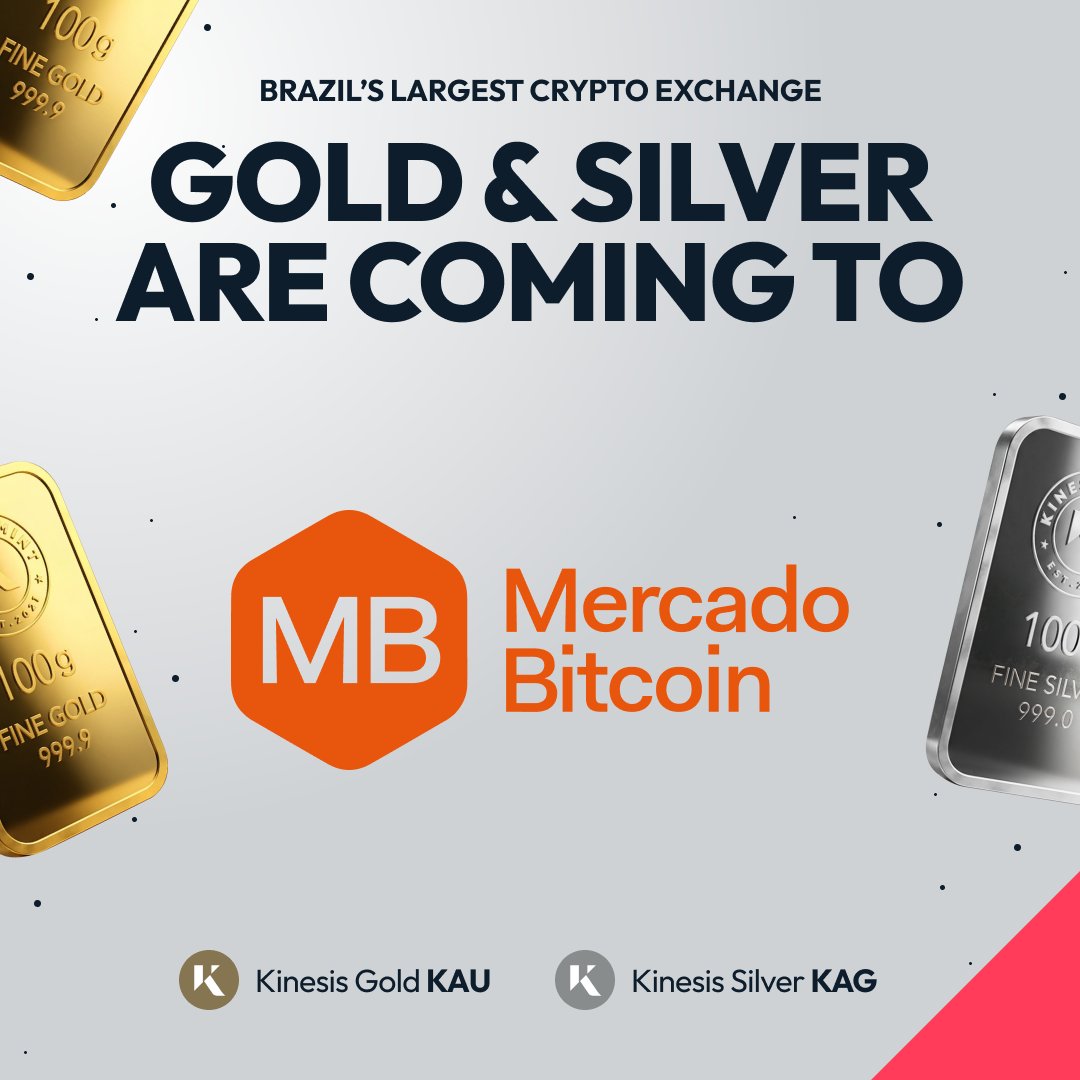 KinesisMonetary's tweet image. 📣 Kinesis Gold (KAU) &amp;amp; Silver (KAG) are coming to @MercadoBitcoin! 🔥

Brazil's largest crypto exchange will soon list physical, vaulted, on-chain gold and silver. 🔗🪙 

Trading opens shortly. ⌛

Sound money. Brazilian rails. 🌎

#KAU #KAG #MercadoBitcoin #SoundMoney