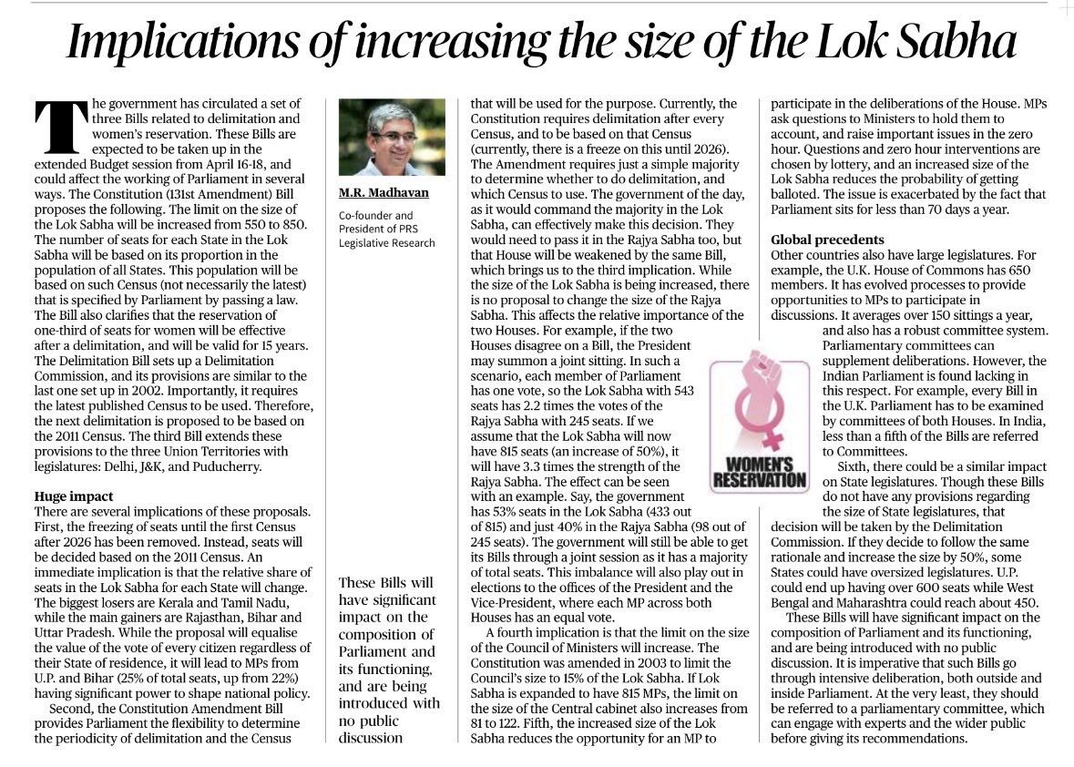 rohitkr_RK's tweet photo. @Xstopsfreespch @BhartiAparajita @Lolita_TNIE Please read more carefully. Changing the number of seats by State, or increasing the size of the Lok Sabha, are *not* necessary for women's reservation. https://t.co/h9LtkCNxBN