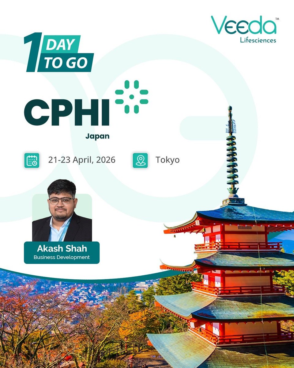 veedacr's tweet image. 1 day to go.
#CPHIJapan 2026 in Tokyo is almost here, and we are ready to engage in conversations that shape the next phase of #drugdevelopment.
Meet Akash Shah from our team for collaboration, book your slot here - veedalifesciences.com/events-and-con…
 #VeedaLifesciences #GlobalCRO