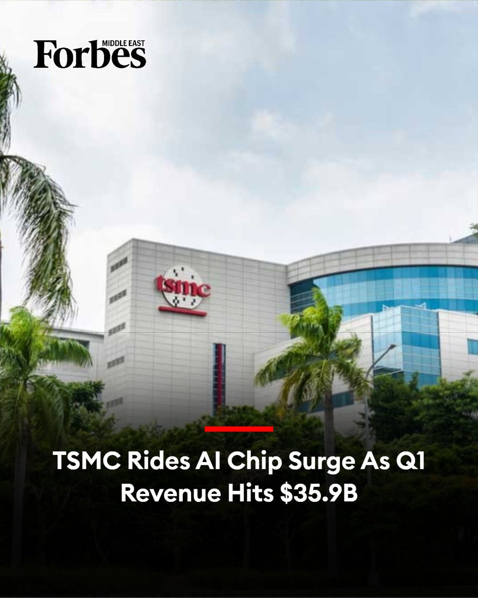 Forbes_MENA_'s tweet image. #TSMC reported first-quarter 2026 revenue of $35.9 billion, up 40.6% year-on-year, as surging global demand for advanced semiconductor chips continued to power growth.

#Forbes 

For More Details: on.forbesmiddleeast.com/17a698