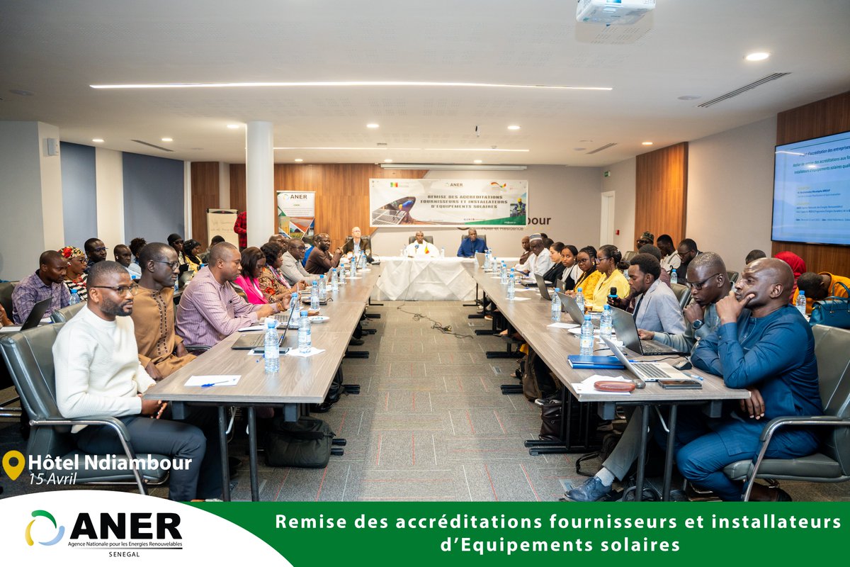 anersenegal's tweet photo. Le 15 avril 2026, l’ANER, avec la GIZ (PED II), a accrédité des fournisseurs et installateurs solaires qualifiés.
Objectif : structurer le secteur, garantir la qualité et renforcer l’accès à l’énergie durable en zones rurales.
#ANER #EnergieRenouvelable #Solaire #Accreditation https://t.co/HylrzEUd6E