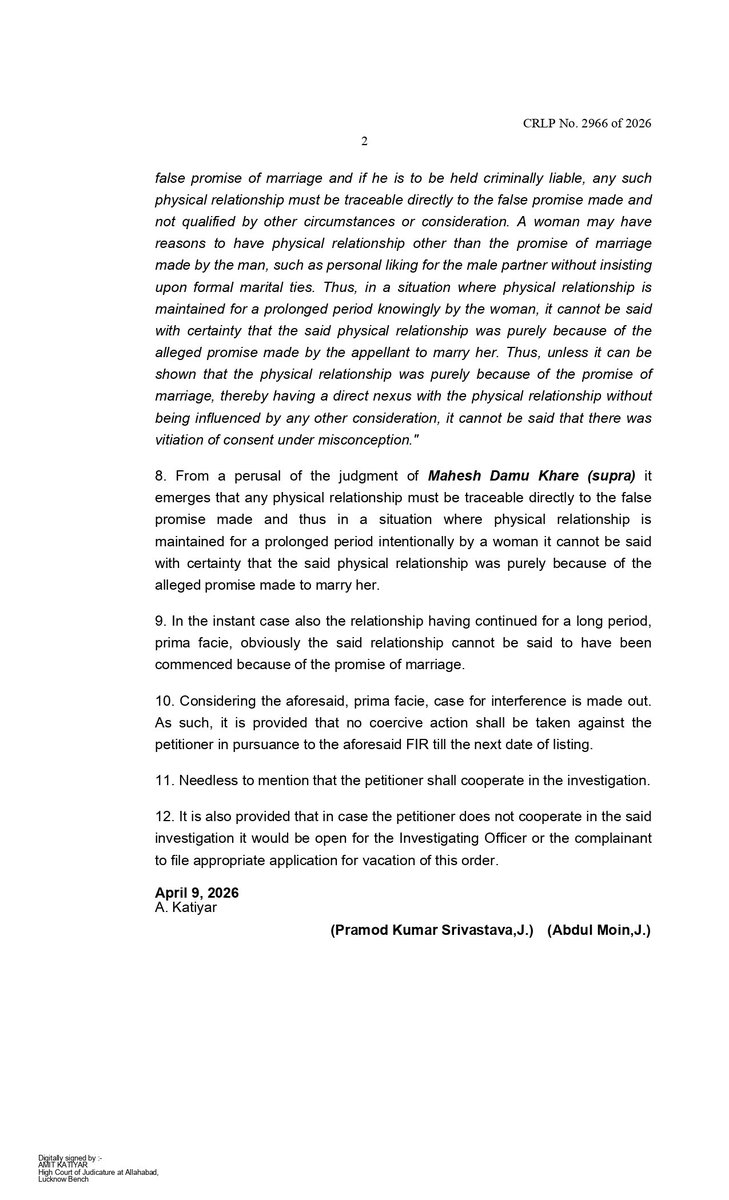 The court rightly granted protection from coercive action, showing that law must be applied fairly.

FIR in a case of rape on false pretext of marriage registered in District Pratapgarh was quite well argued by learned advocate Shri Gyanendra Singh Ji. <a href="/Gyanendrapbh/">Gyanendra Singh</a>