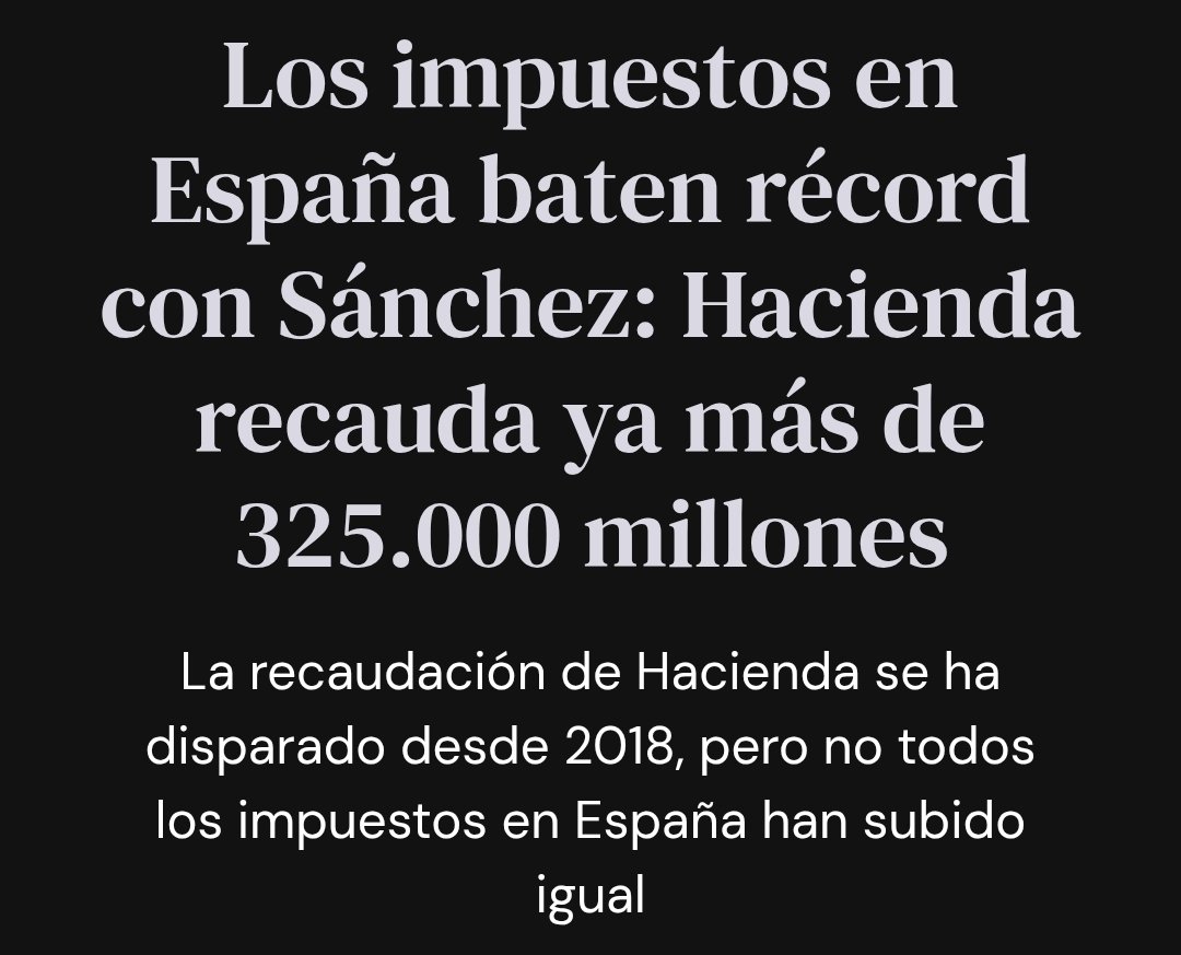 325.000 MILLONES DE EUROS. Récord histórico en recaudación de impuestos.

Y ahora decidme que son para sanidad, carreteras y educación.
