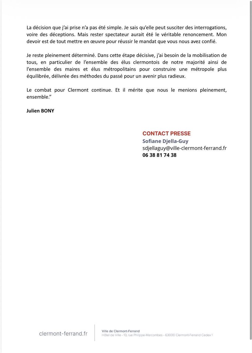Après avoir sorti Olivier Bianchi par la porte, qui pardonnerait à Julien Bony de le laisser rerentrer par la fenêtre ?

<a href="/JulienBony/">Julien Bony</a> a pris la seule décision responsable pour protéger les Clermontois des tambouilles téléguidées par ceux que les urnes ont défaits. 

Le bon sens.
