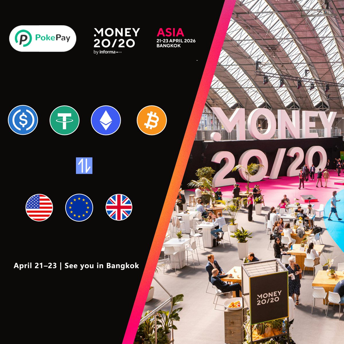 PokePayGlobal's tweet image. 🌍At Money20/20 Asia, we’re not just showcasing — we’re delivering solutions

💳Crypto bank accounts
Supporting USD / EUR / GBP
Enabling: Crypto in → Fiat out

Bringing your assets from on-chain to the real world.

📍April 21–23 | Bangkok 👋

#PokePay #Money2020 #Fintech