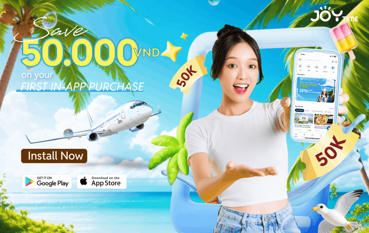 joytime_vn's tweet photo. 📷 𝐒𝐩𝐞𝐜𝐢𝐚𝐥 𝐒𝐮𝐦𝐦𝐞𝐫 𝐖𝐞𝐥𝐜𝐨𝐦𝐞 𝐆𝐢𝐟𝐭: Get 50.000 VND OFF your first booking in the app! Just download Joytime and enter promo code 𝐀𝐏𝐏𝟓𝟎𝐊 at checkout
#Joytime #JoytimeVietnam #Joytimeapp #TravelJOY #TIMElessVietnam #VietnamAdventure #VietnamLocalPrice https://t.co/vI8cA1OtyP