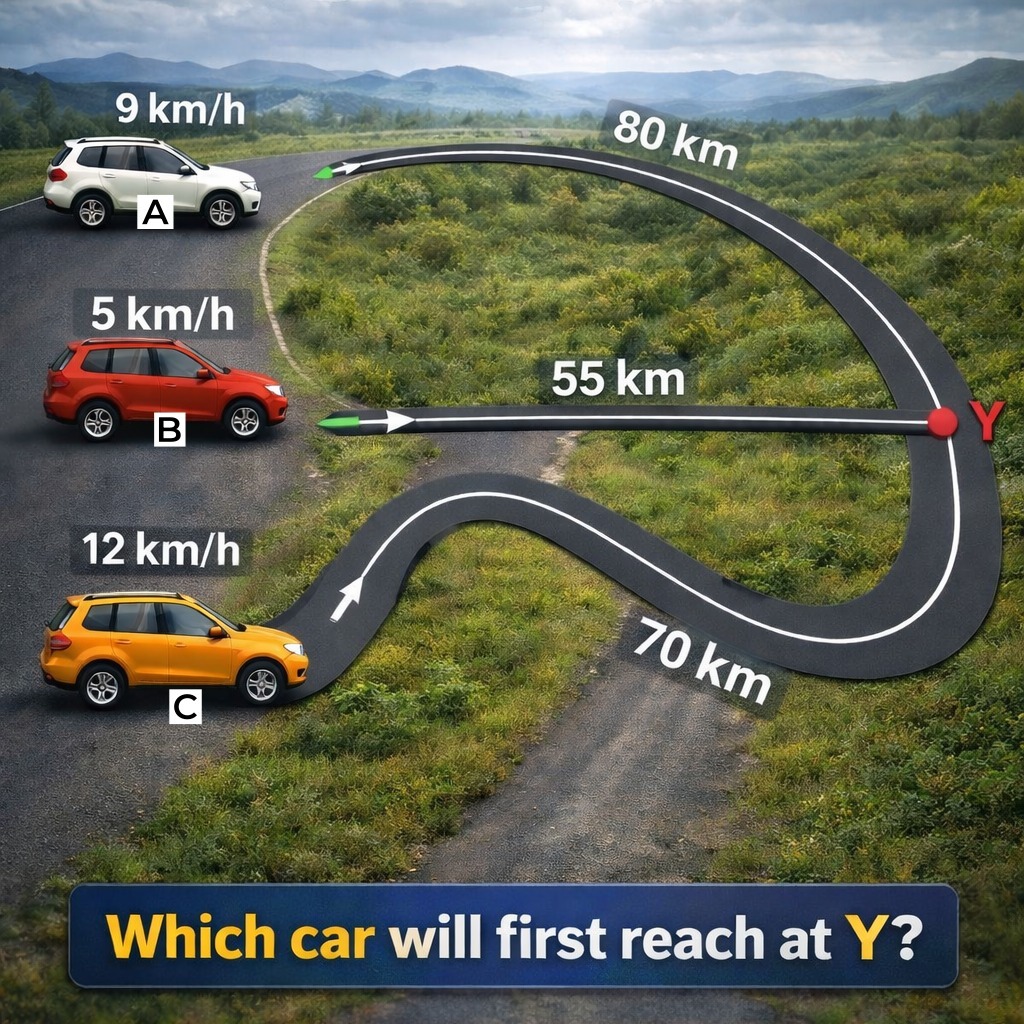 Which Car will reach point Y first ?