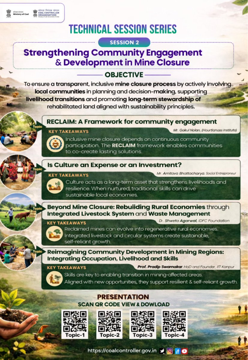 CCO_MoC's tweet image. Introducing Technical Session Series –2 on “Strengthening Community Engagement &amp;amp; Development in Mine Closure.” 

The session highlights key insights from experts on inclusive community engagement, sustainable livelihoods and resilient post-mining transitions.
#CCO #MineClosure