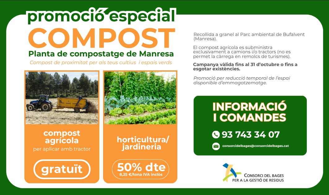 consorcibages's tweet image. 🌾 Compost agrícola: GRATUÏT
🌿 Compost per ahorts i jardins: 50% descompte
📅 Fins al 31/10 o fi d’existències

👉 Més info al link 👇
consorcidelbages.cat/campanya-de-pr…

#compost #Manresa