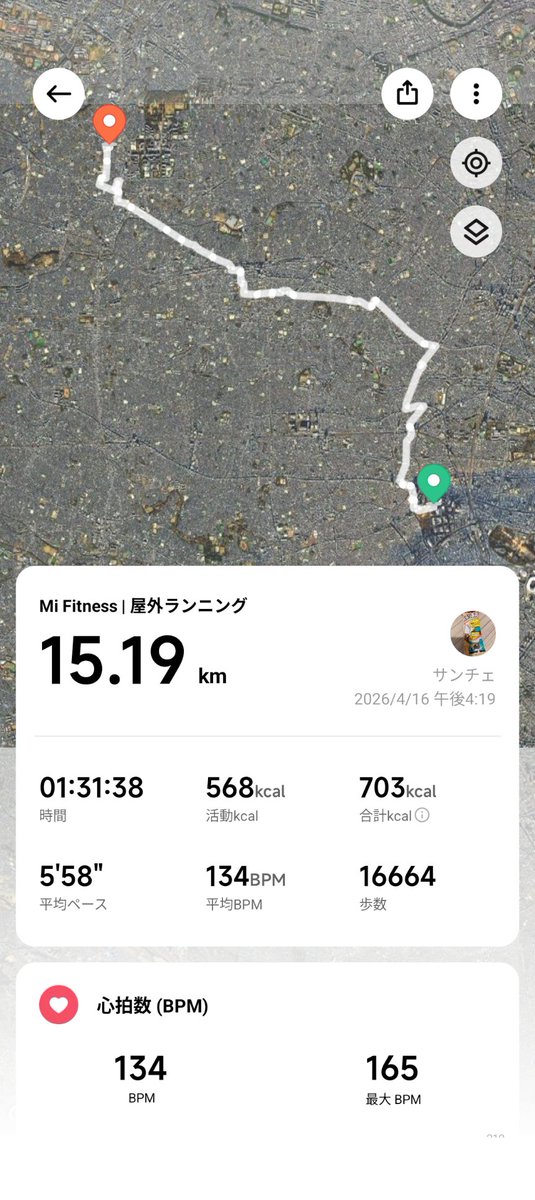 10yen_punch's tweet image. 帰宅ラン15.19km🏃
昨日のランオフ分を少し取り戻せた気がする🙄
#ジョギング #ランニング 
#jogging #running #mifitness
