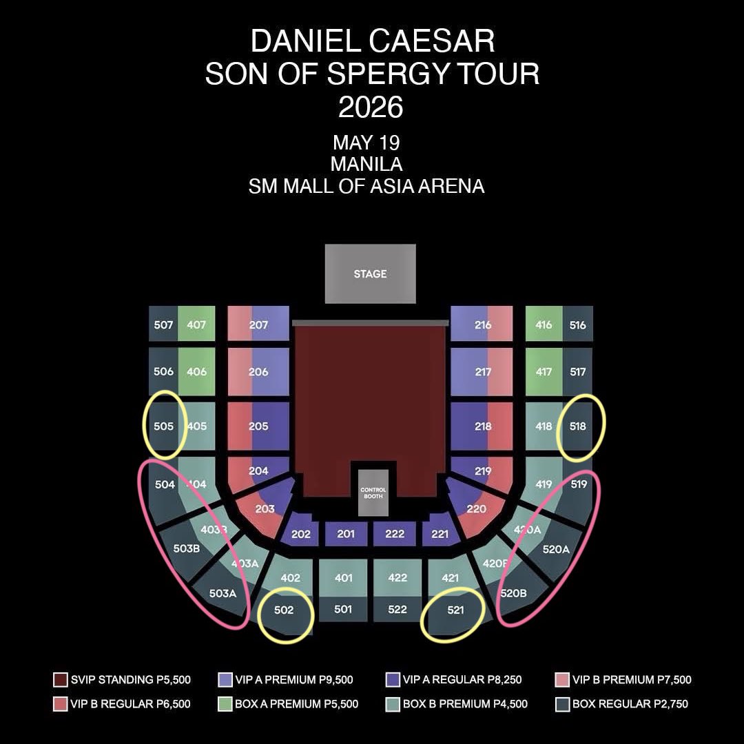 hanniessera's tweet photo. wtb lfs ph daniel caesar son of spergy
2 box regular only adjacent seats any day
section 505-518 row c and up

no to op and dp (srp or minimal fee only)
budget til 3k 
meet up only (around cavite/manila)

#. daniel caesar son or spergy concert moa manila box regular https://t.co/iMPRBBejKL