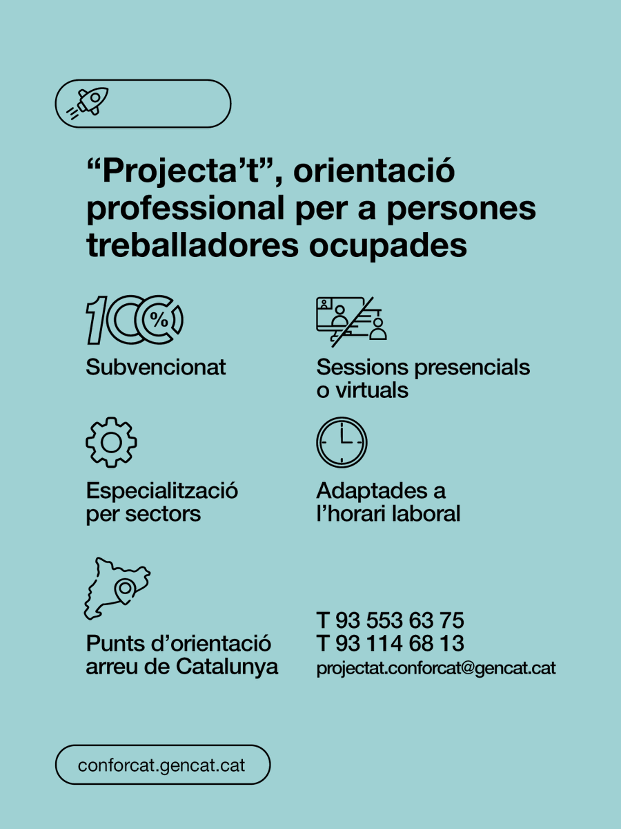 fpo_continua's tweet image. 🧭 L’orientació professional és clau!

Descobreix el programa Projecta’t:

✔️ 100% subvencionat
✔️ Especialitzat per sectors
✔️ Sessions presencials o virtuals
✔️ Adaptat a l’horari laboral

#Talent #Empresa #Formació #Orientació