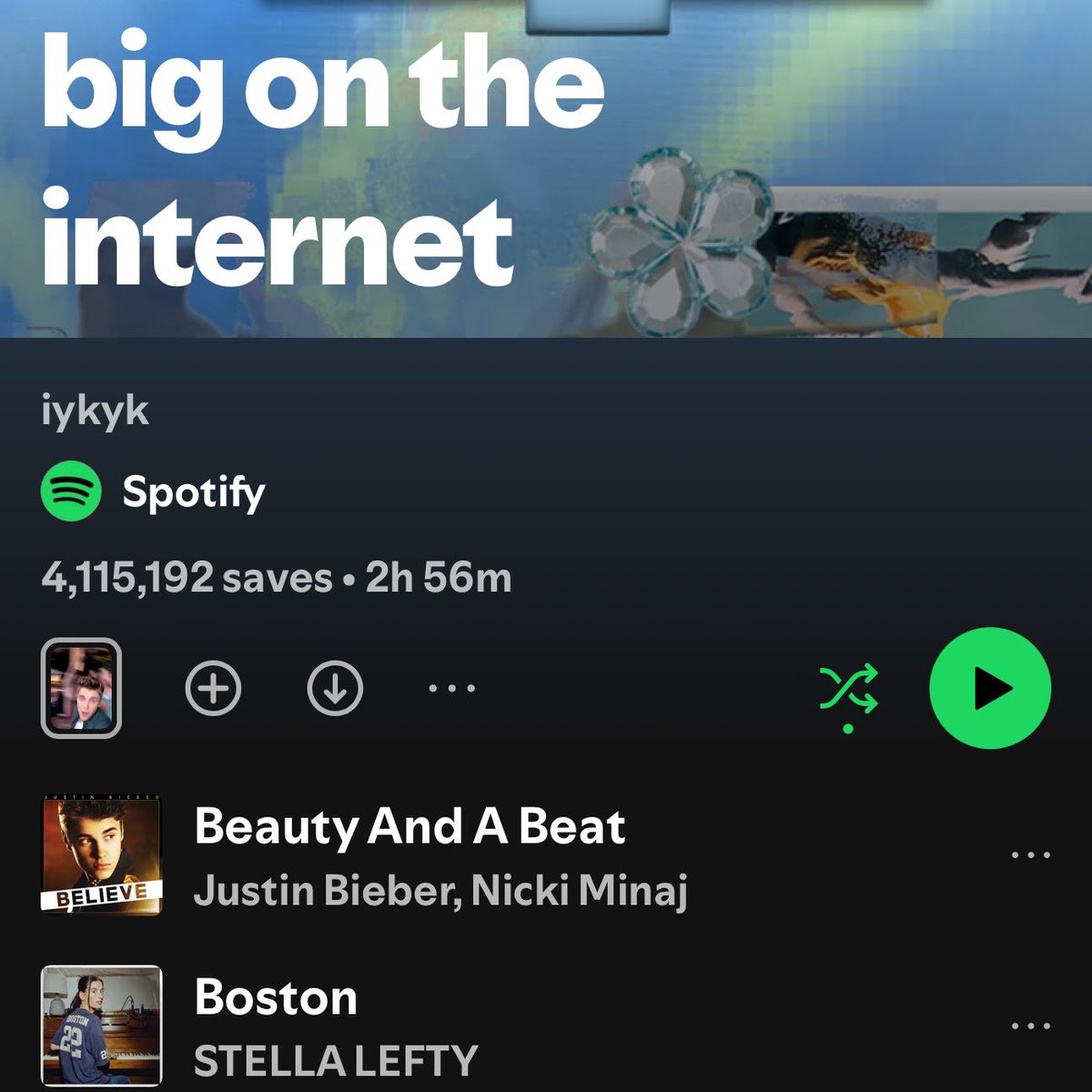 onikamagazinee's tweet photo. ‼️| Justin Bieber &amp; @NICKIMINAJ’s “Beauty And A Beat” debuts at #1 on Spotify’s big on the internet playlist (has 4.1M saves). https://t.co/eLerPo5ha7