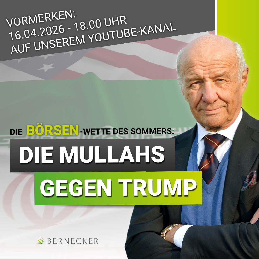 "Die Börsenwette des Sommers: Die Mullahs gegen Trump" - Bitte vormerken: Beitrag mit Hans A. #Bernecker. Auf unserem YouTube-Kanal #BerneckerTV verfügbar am 16.04.2026 ab 18.00 Uhr. Hier geht es zum Kanal:
youtube.com/@BerneckerTV